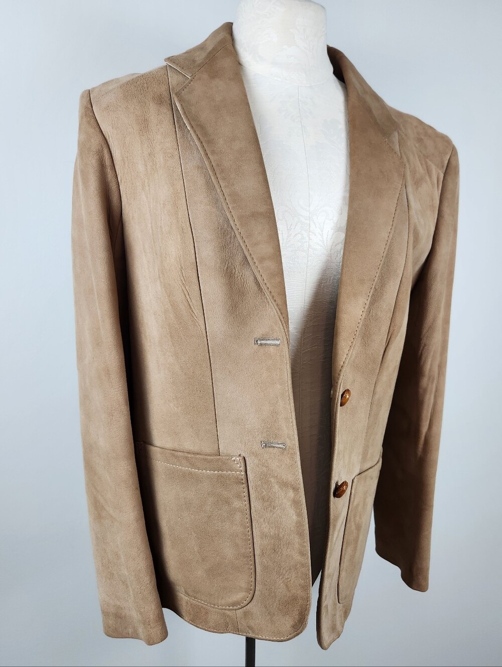VTG Made In New Zealand Kings Road Tan Suede Blazer Sz 38 Fits M Prep Heritage - Picture 3 of 14
